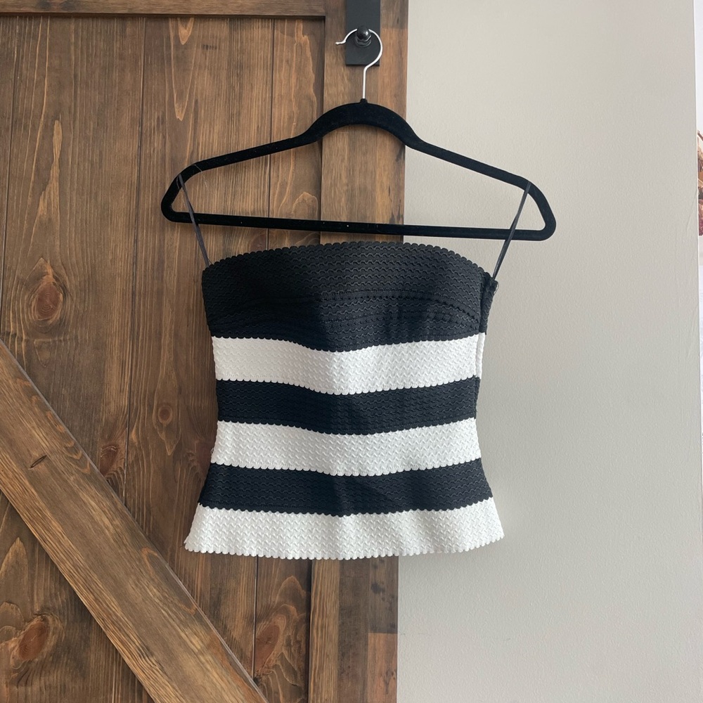 Seductions Black & White Stripes Strapless Tube Top
